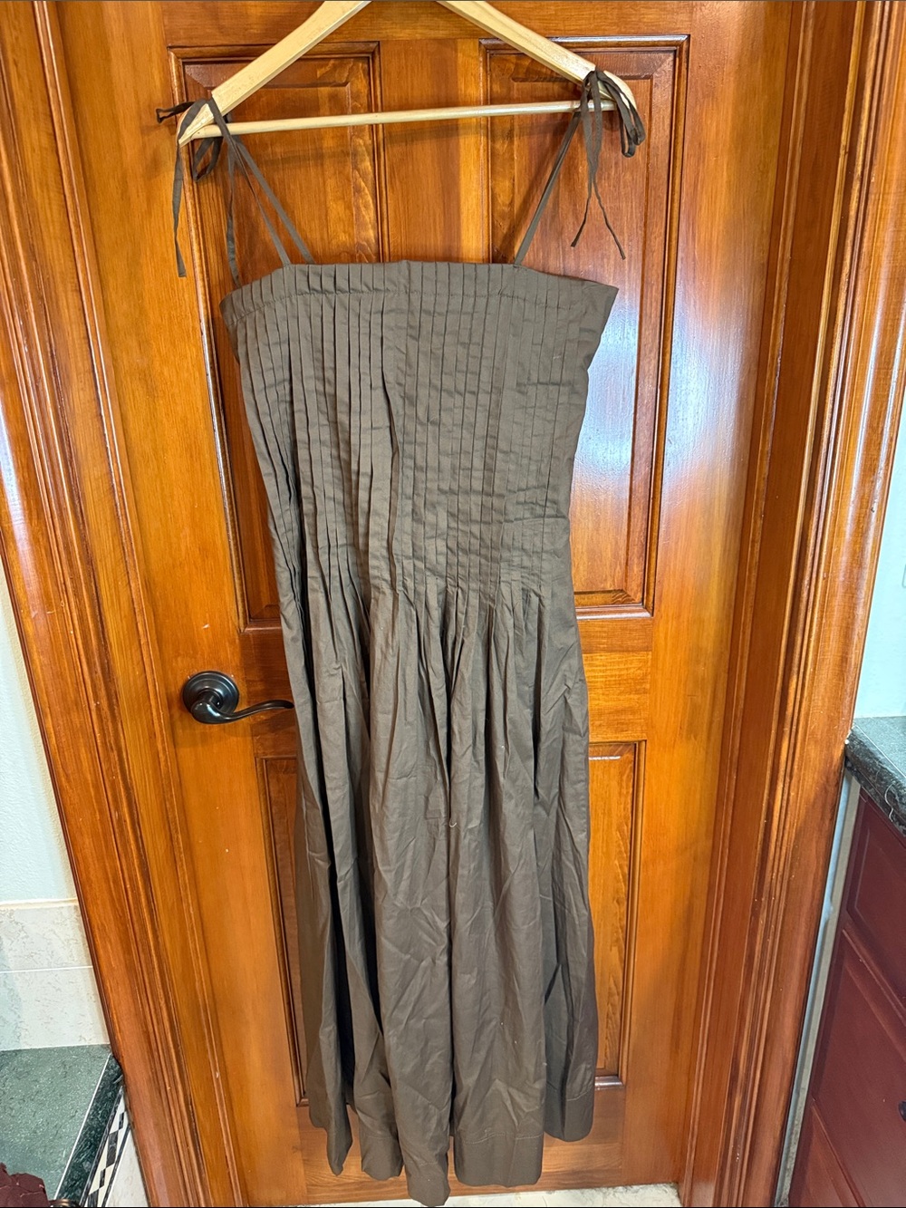 Brown Spaguetti straps  Pleated Maxi Dress